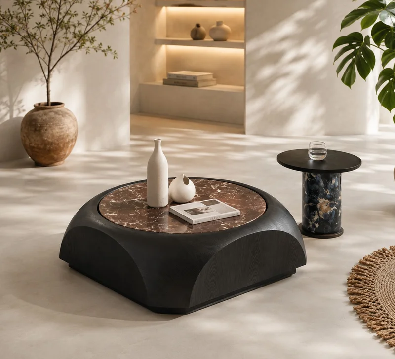 Black Marble Cylinder Lounge Table