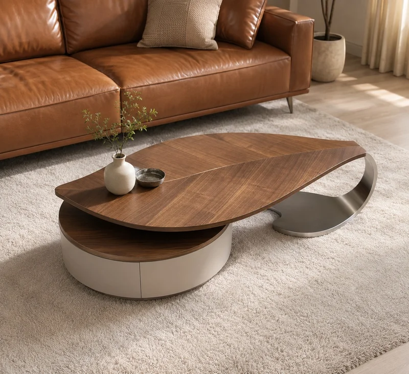 Curved Walnut Low-Profile Coffee Table