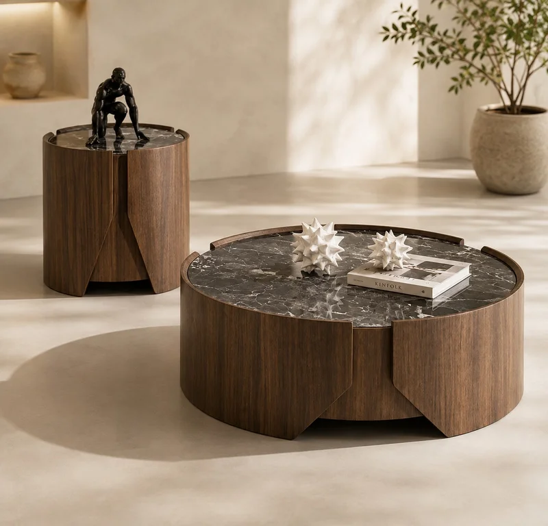 Rotating Circular Tambour Coffee Table
